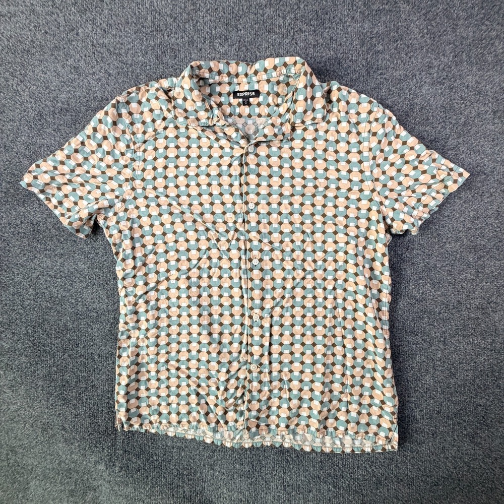 Express Shirt Mens‎ Medium Multicolor Geometric Everyday Wear Beach Button Up